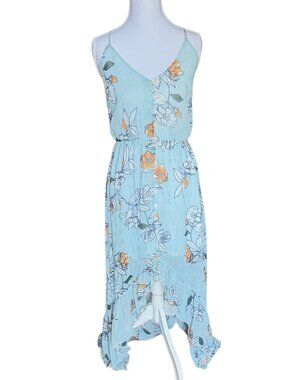 Womens M Charlotte Russe Dress Blue Floral Striped Midi Ruffle Hem Sundress